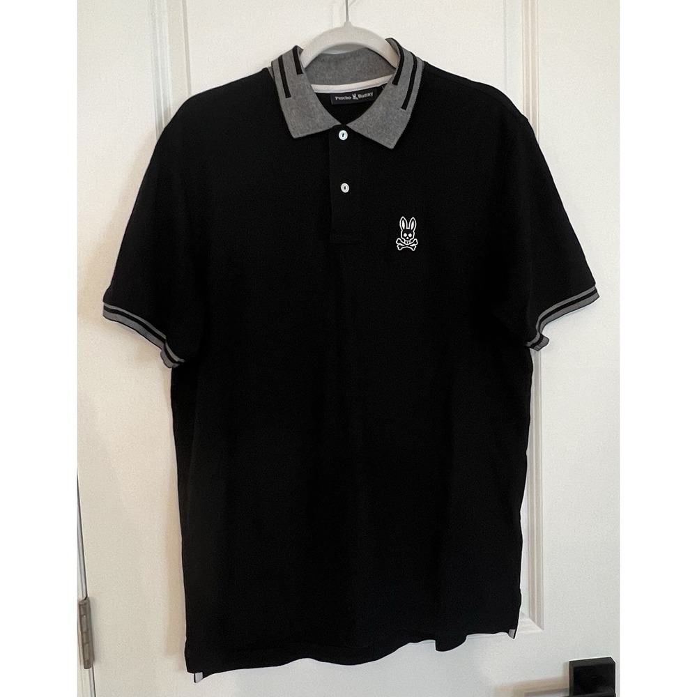 Psycho Bunny Men's Black Short Sleeve Polo Size 6 L Chester Pima Cotton